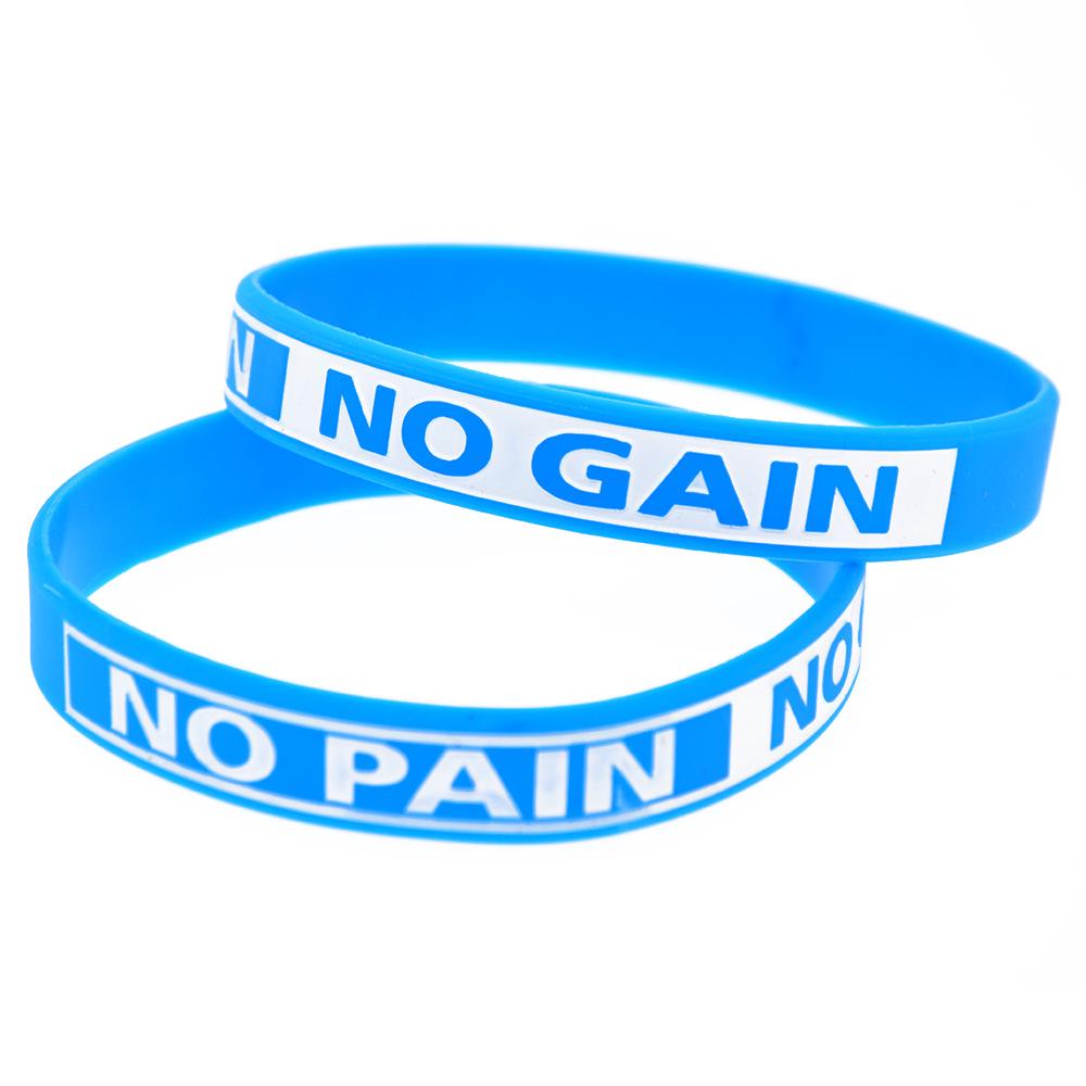 Inspirational  No Pain No Gain  Silicone Sports Wristband синий