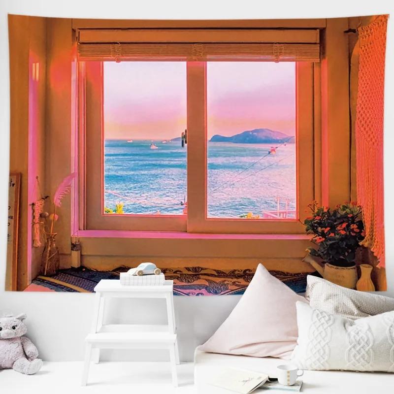 Sea View Window Background Cloth Tapestry Bedroom Living Room Tapestry Home Wall Decoration Tapestry