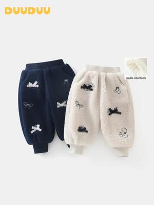 DUUDUU Kids' Fleece-Lined Warm Pants - 2025 Korean Style for Girls' Autumn/Winter