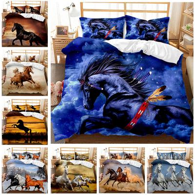 Housse de Couette Cheval, Housse de Couette à Thème Animal Pour Adultes Adolescents Enfants Ensemble de Literie 3 Pièces Avec 2 Housses de Coussin