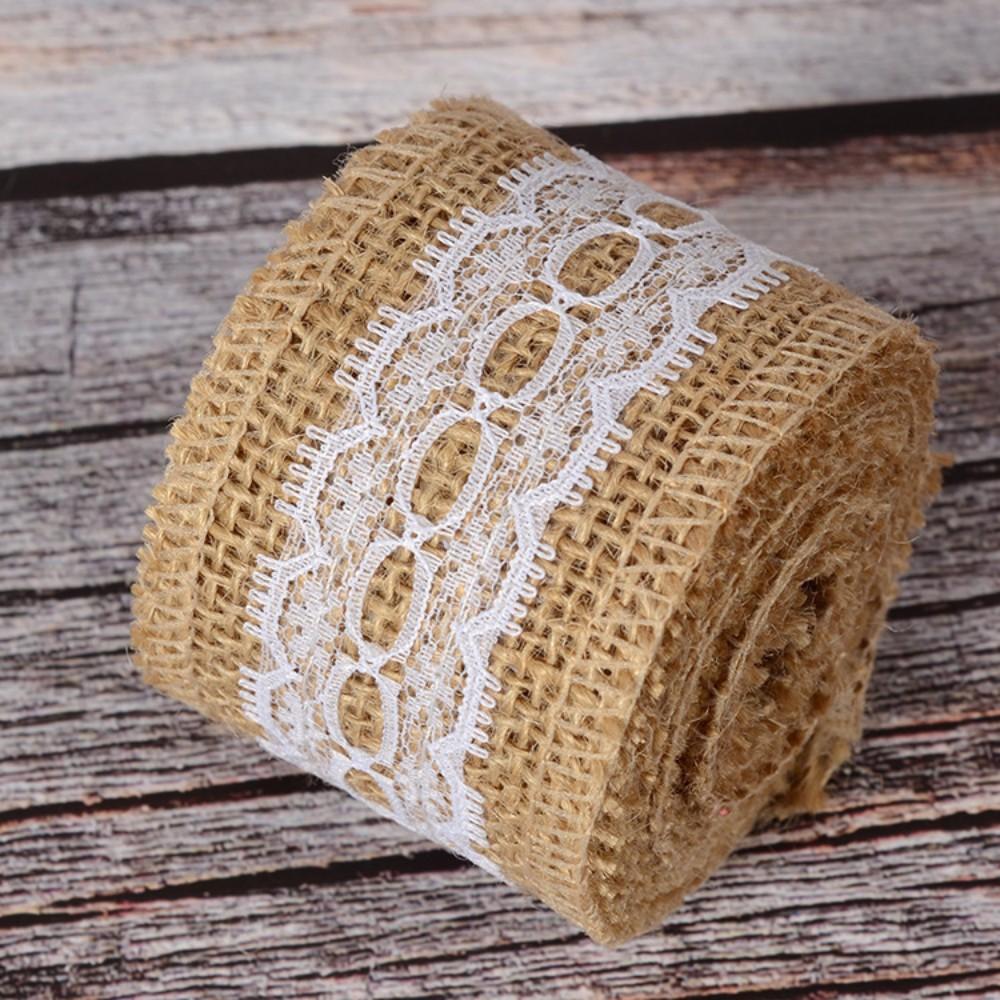 1 Rol 2M×5cm Natuurlijk Jute Linnen Lint, Rustiek Vintage Linnen Kantrand voor Bruiloftsdecoratie, Kerstfeest & Knutselbenodigdheden