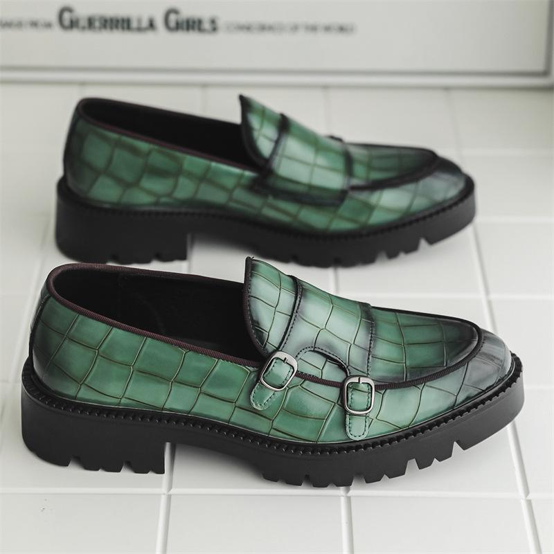 

8670 Лоферы Однопедальные Лоферы Модные повседневные кожаные туфли Мужские туфли на платформе, увеличивающие рост Лоферы с двойной пряжкой 38 зелёный