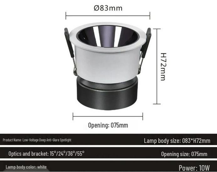 1224 Low Voltage Three-Color Change Narrow Glare Recessed Downlight for Living Room, RV, Hotel, and Small Spaces