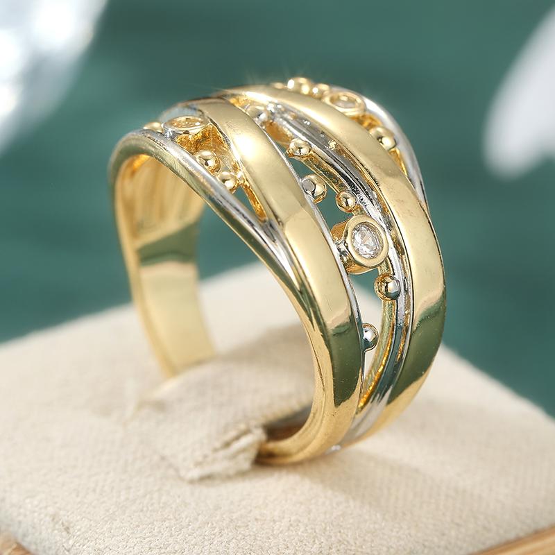 Vintage Inlaid White CZ Women's Ring Ethnic Two Color Hand Carving Daily Wear Party Jewelry Anniversary Gift
