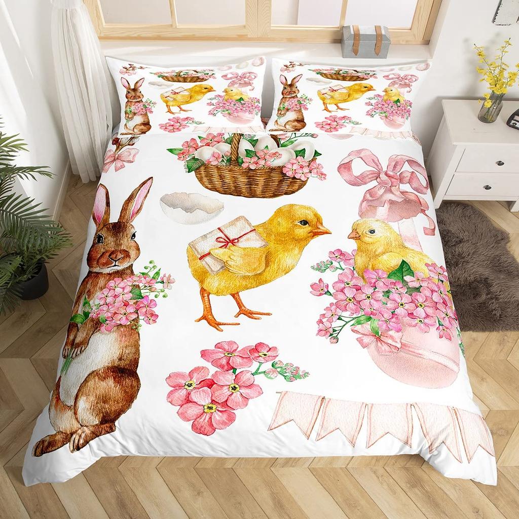 Easter Rabbit Duvet Cover Collection Golden Elk Horn Stars Quilt Cover Cartoon Pet Animal Bedding Collection For Girls Boys Kawaii Room Decor