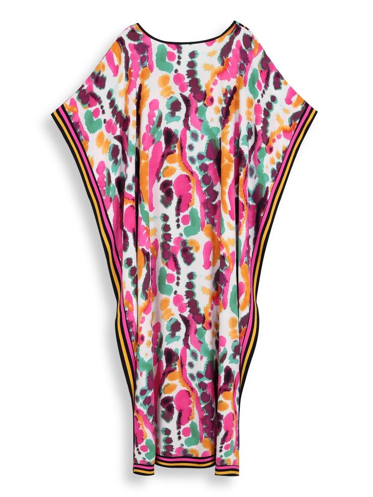 EDOLYNSA Plus Size Kaftan With Bag Bohemian Printed Summer Long Beach Dress Women Homewear Outfit Swim Suit Cover Up Loose Caftan