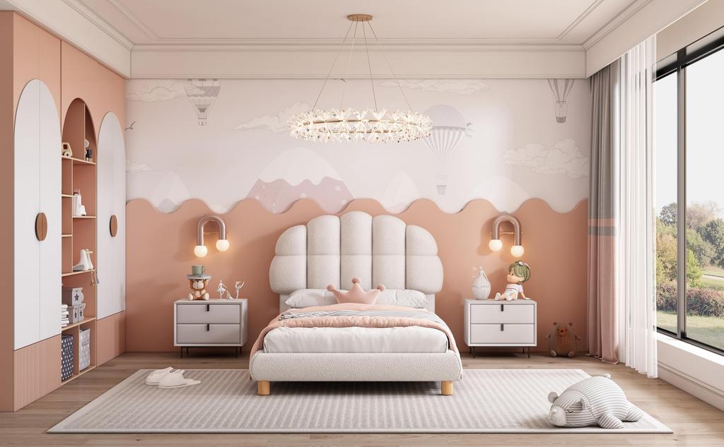 Upholstered Bed Children's Bed 90x200cm, with Headboard and Slatted Frame, Frame Made of Wood and Circular Fleece, for Adults and Youth, Without Mattress1