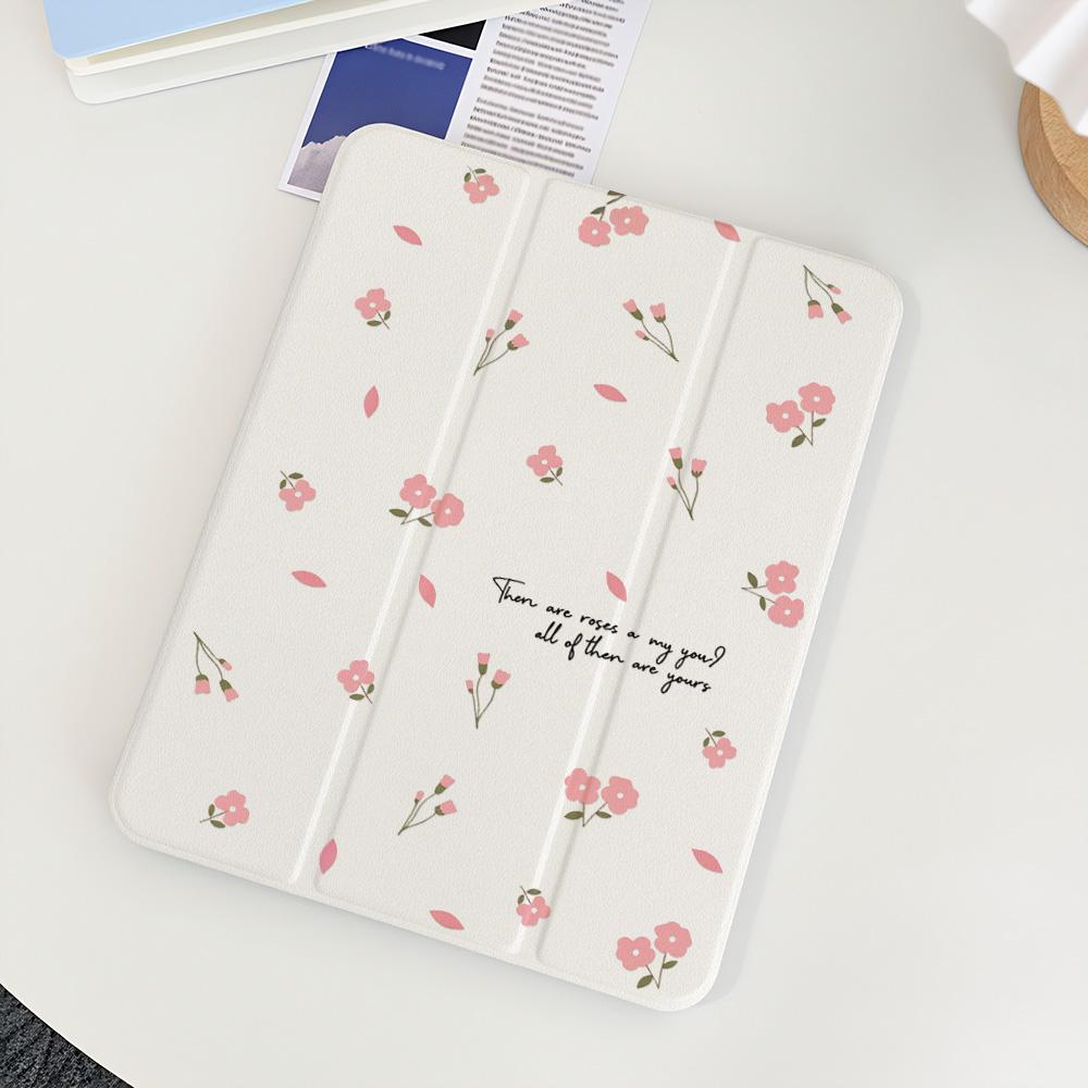360° Rotatable TriFold for Samsung Galaxy Tab S9 S10 FE A9 A11 S7 S8 Plus Painted Cover Aesthetic Inner Printed Pink Tiny Flower