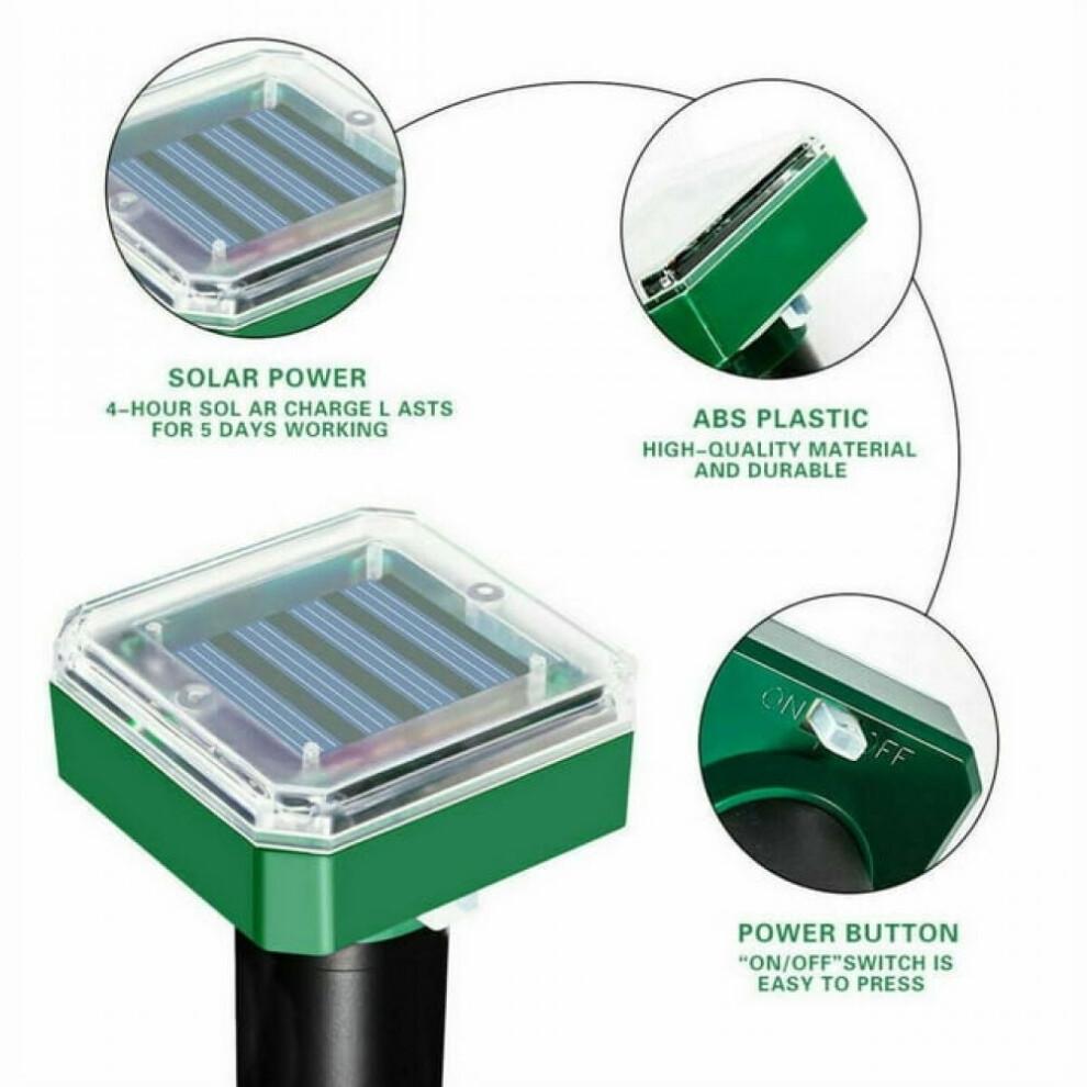 Burrowing Rodents Deterrent Stakes, Rechargeable Solar Panel Powered Animal Repellent Outdoor with Waterproof Ultrasonic Pest Repeller Function,