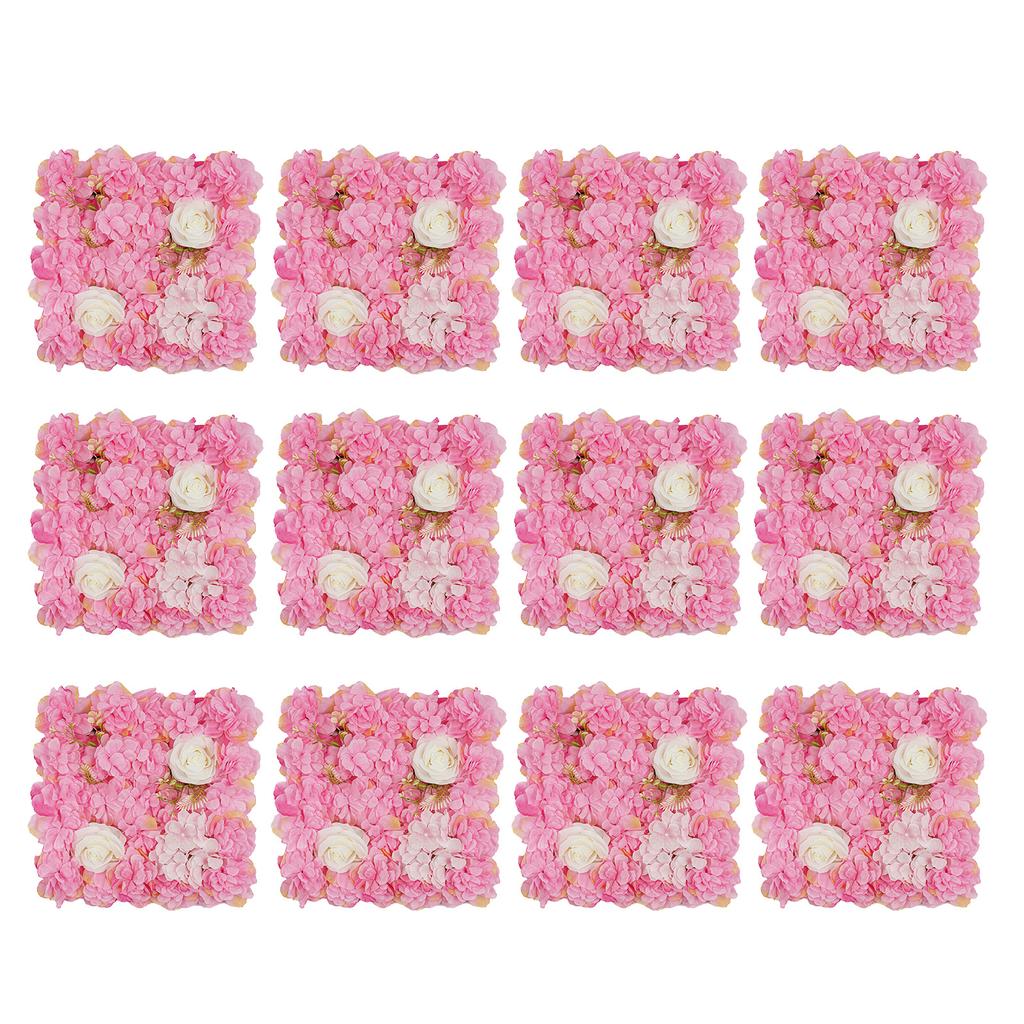 12-PCS Artificial Flower Wall Panel Blue White Silk Faux Dahlia Rose Hydrangea for Wedding Backdrop Party Decor Photo Booth