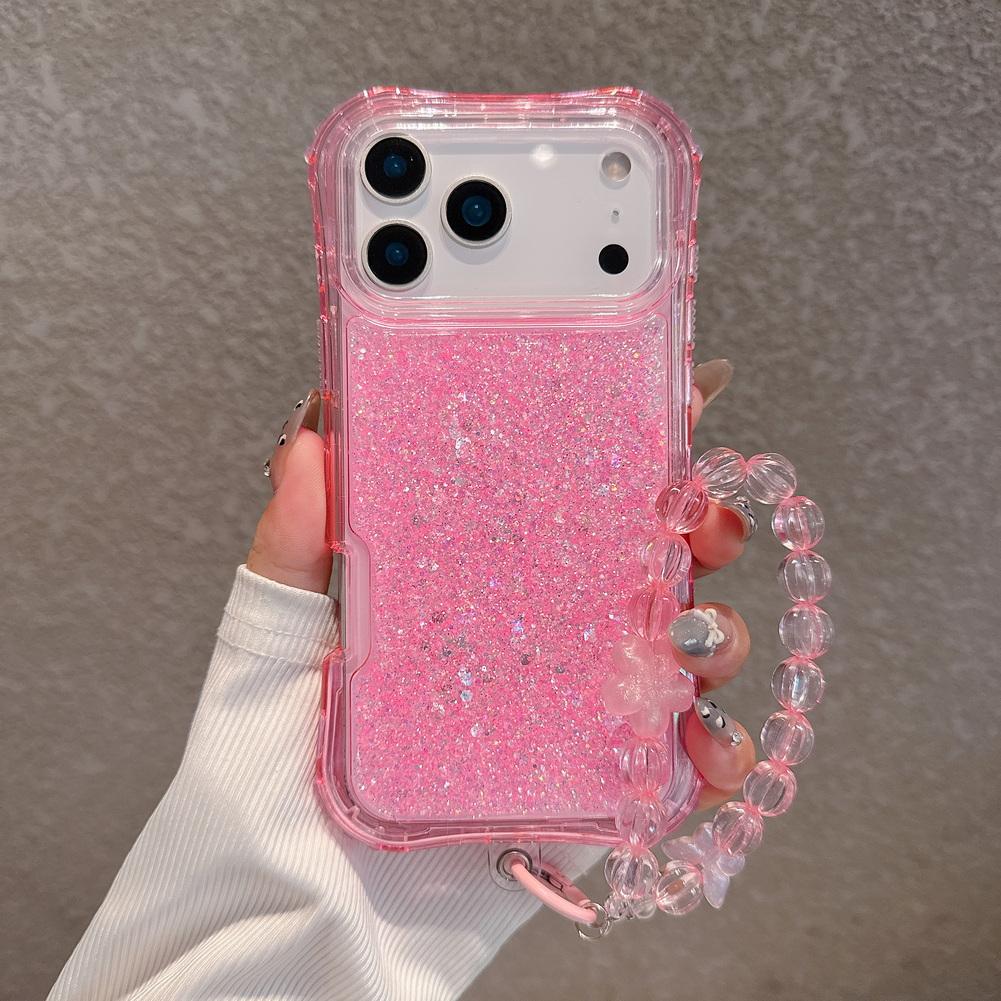 2-in-1 Four-corner Airbag Glitter Resin Bracelet Case For iPhone 17 Pro Max 17 Air 16e 16 Pro 15 Pro 14 + 13 12 11 Protect Cover