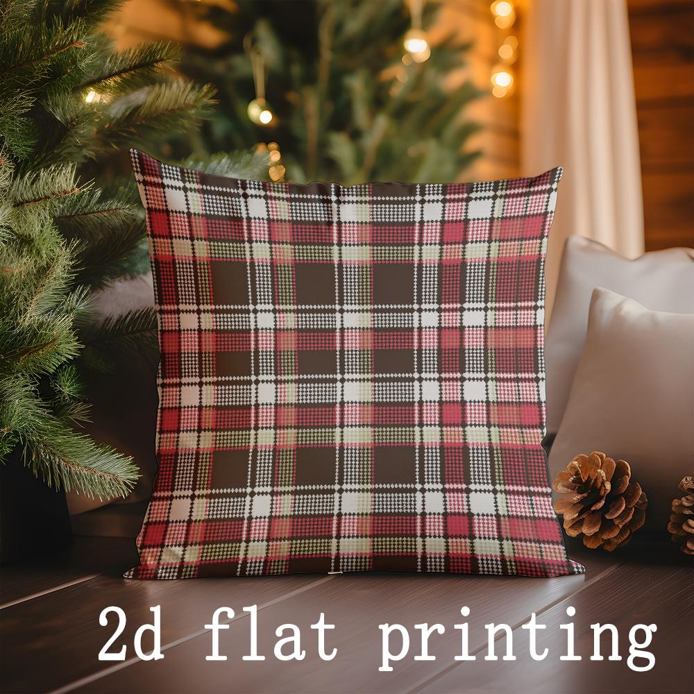 Wohndekor Weihnachten Karomuster & Fröhlicher Baum Muster Kissen Muster Kissenbezug Geeignet für Sofa Schlafzimmer Auto Kissenbezug