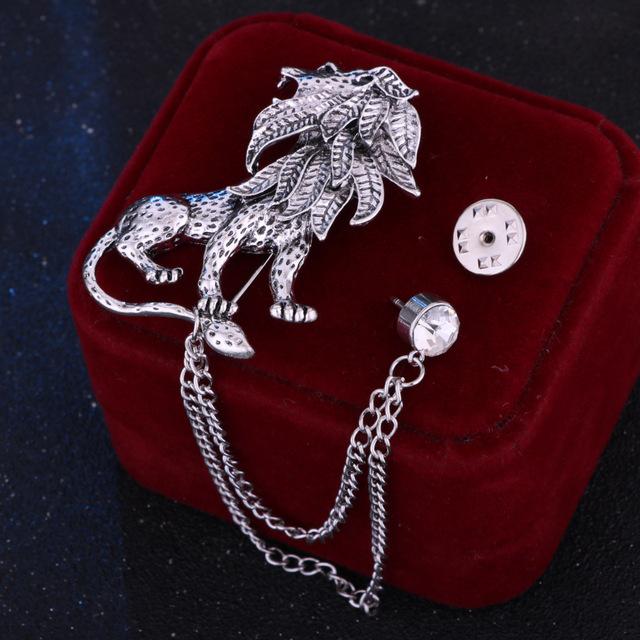 

Ретро Металлический Хрустальный Лев Нагрудные Булавки Броши Животное Тазил Цепь Значок Мужской Костюм Рубашка Воротник Булавка Роскошные Ювелирные Изделия Аксессуары