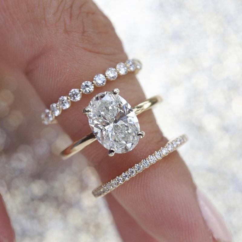 Dazzling Women Rings Gold Color Round White Stone Rings Party Set Accessories Gift