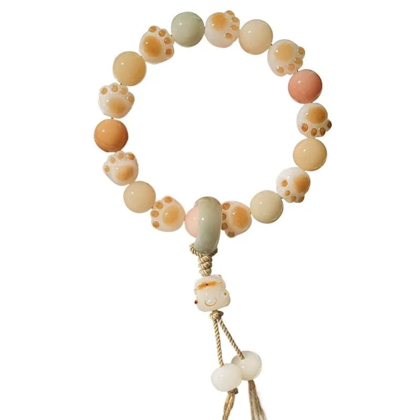 

Милый браслет с кошкой для женщин и мужчин, натуральный камень, ручная цепочка, модная веревка