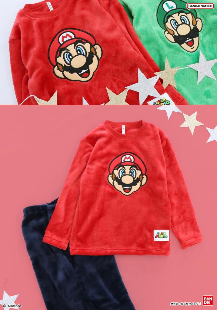 Kaitak Family Super Mario Kids' Long Sleeve Fleece Pajamas for Winter, Red and Green, Sizes 100cm, 110cm, 120cm, 130cm, and 140cm (120cm, Red)