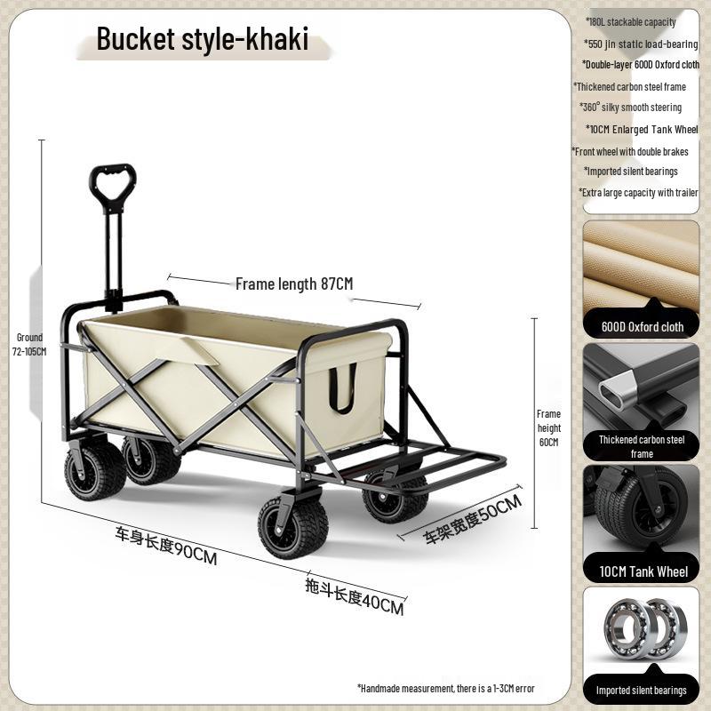 Lightweight Folding Outdoor Camping Cart - Hand-Pulled Trolley for Shopping & Camping