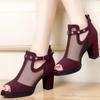 High Heels Zip Mesh Hollow Breathable Women's Sandals Summer 2025 Comfortable Luxury Trend Designer Original Offers Ladies Shoes
