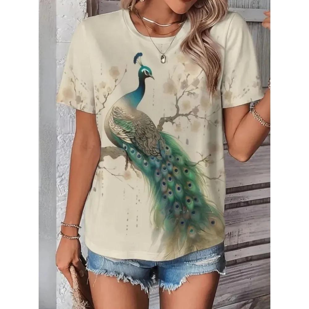 Dames T-shirt 3D Patroon Gedrukt Casual Korte Mouw Ronde Hals Top Modieuze Straat Dameskleding