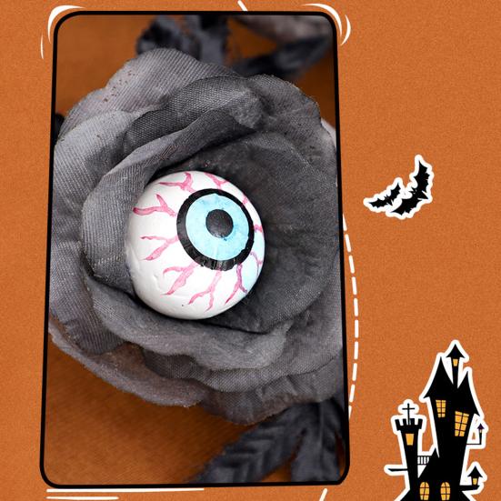 1/2/3Pcs Halloween Artificial Eyeball Flower with Black Maple Leaves Spooky Gothic Fake Silk Flower Home Table Centerpiece Faux Rose Decoration