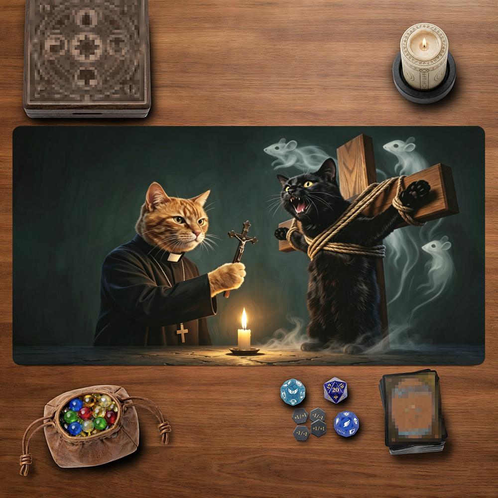 Humor Exorcism Cat MTG&TCG Tabletop Game Mat Magic Party Playmat Durable Rubber for Games 35X60cm Mouse Pad PC Offices Desk Mats