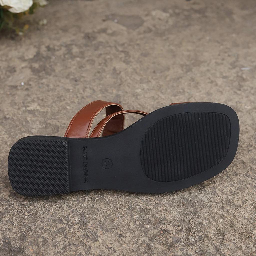 Women's 2024 Retro Square Toe Beach Sandals