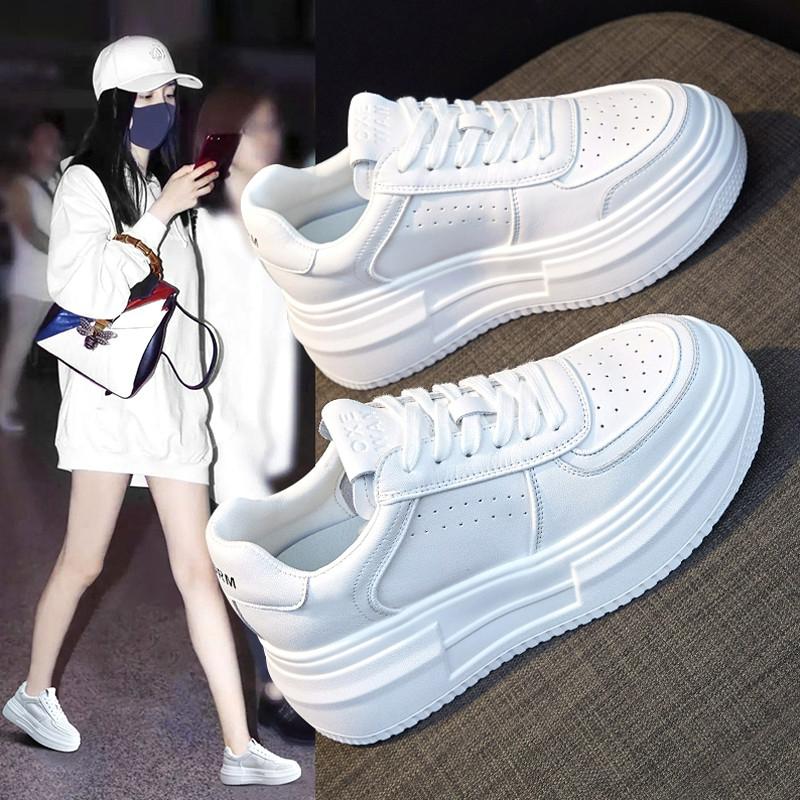 Pantofi sport cu platformă pentru femei, din piele, albi, casual, vulcanizați, respirabili, sport, mers pe jos, alergare, noi