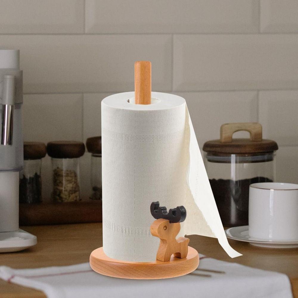 Vertical Cartoon Paper Towel Rack Durable Wooden Paper Roll Stand  Table Top