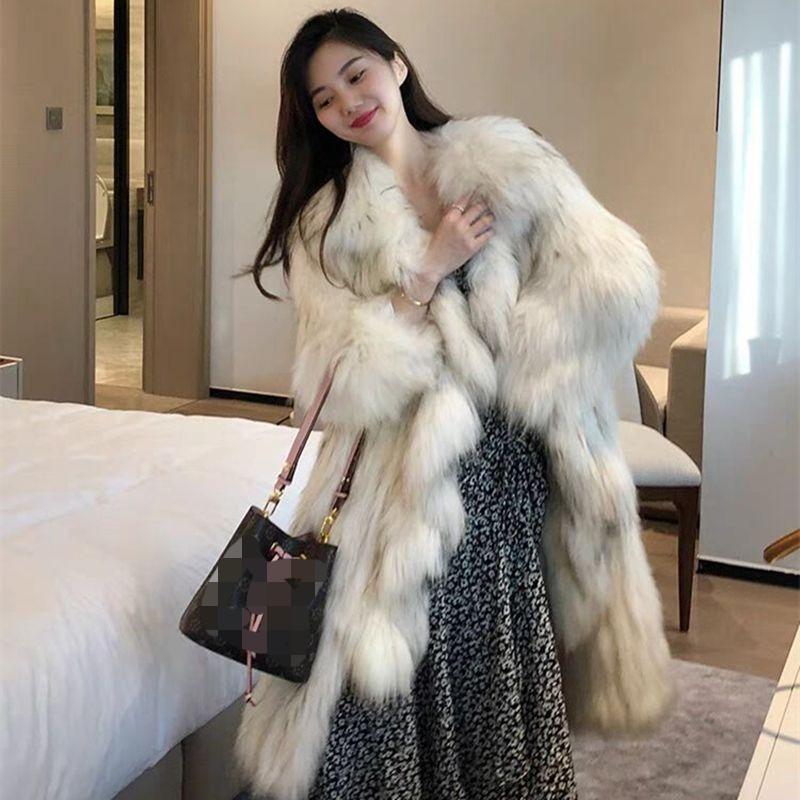 Women's Warm Coat New Internet Celebrity Imitation Raccoon Fur Woven Fur Coat Women's Medium and Long Fashion Ruffle Coat