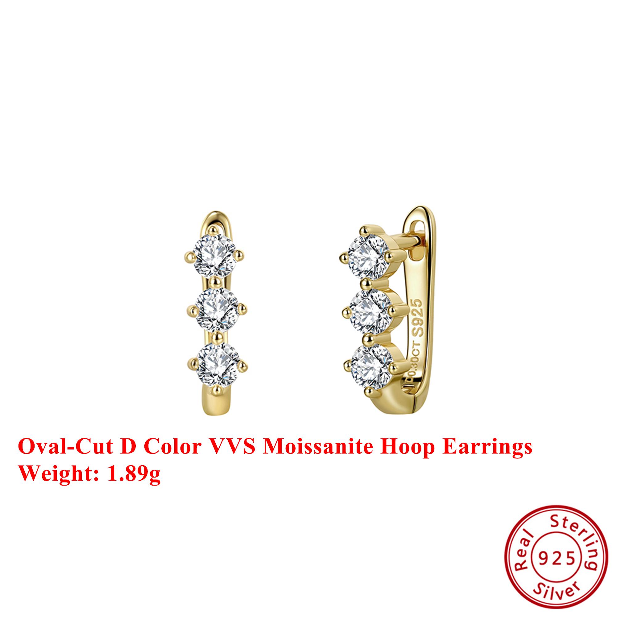 Effie Queen 100% S925 Silver 14k Gold Oval Shaped Moissanite Hoop Earrings Trendy Jewelry for Women Wedding Party Banquet MOE15