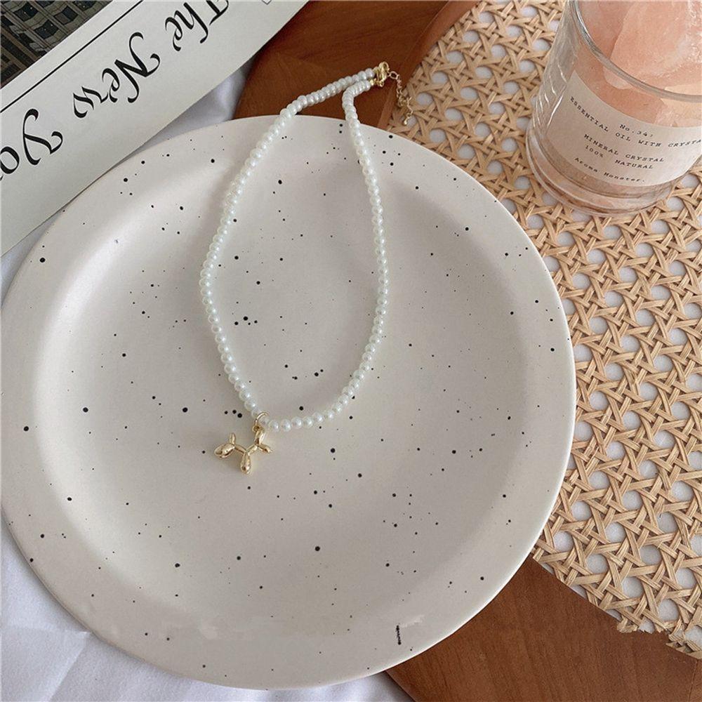 

Dog Pendant French Retro Korean Style Necklace Pearl Necklace Clavicle Chain Female Sweater Chain gold-Single layer