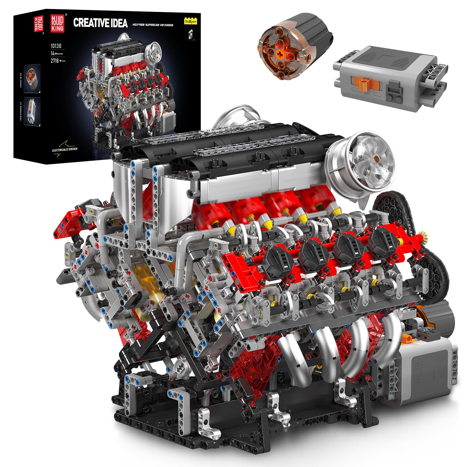 

Mould King 10130 MOC Технология (V8) Комплект цилиндров рядного 8-цилиндрового бензинового двигателя, 3,9-литровый двухтурбинный двигатель V8, комплект зажимных блоков по технологии двигателя