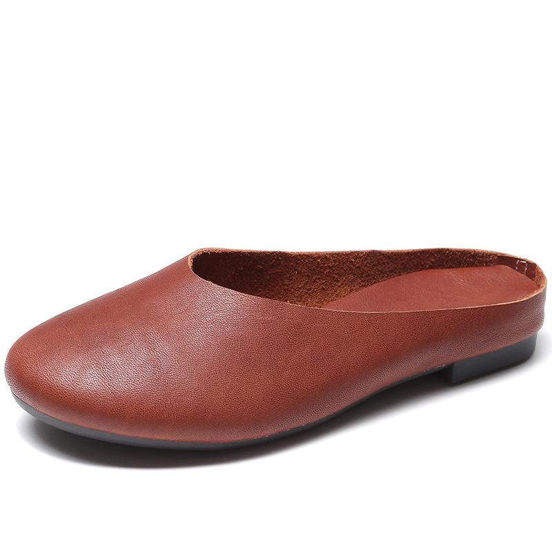 

Женские туфли-балетки ручной работы из натуральной кожи, стиль Мори, ретро-тапочки, очень большие размеры, конфетные цвета, стиль 8868 40 коричневый/красный