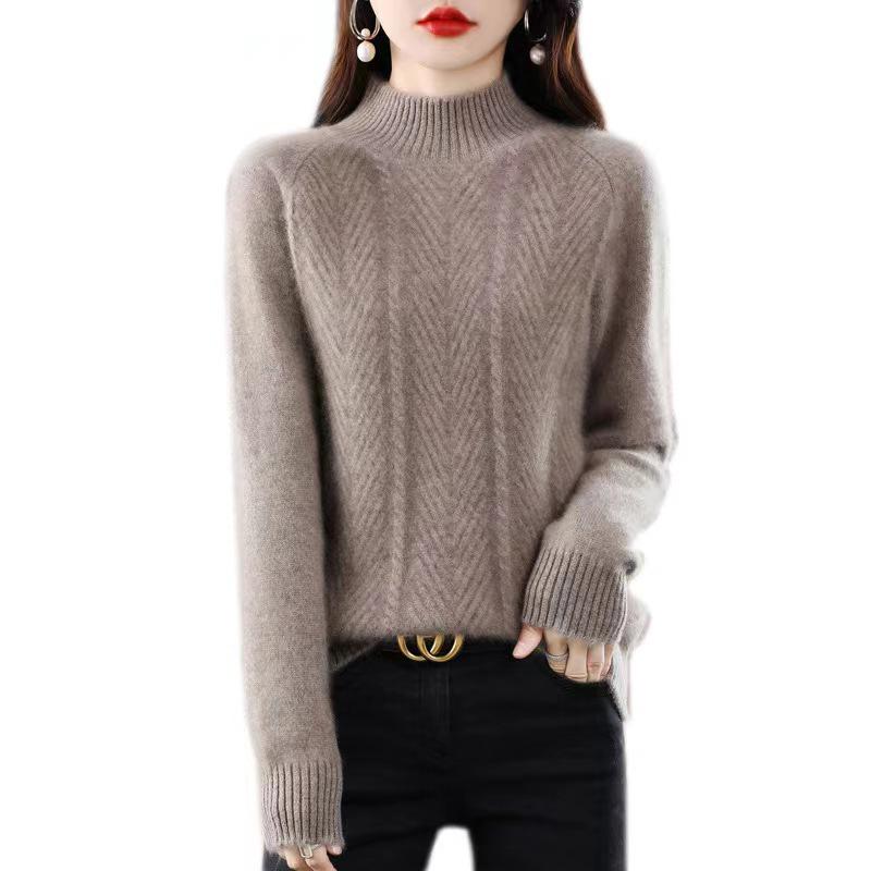

Autumn and Winter Women s Sweater Semi High Neck Solid Color Pullover Knitted Sweater Women S хакі