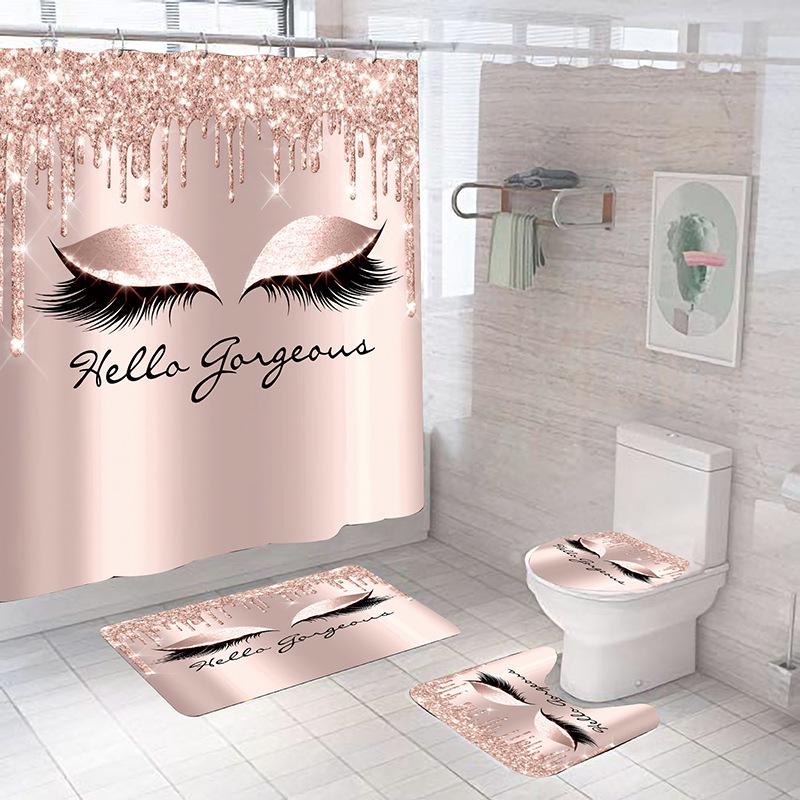 3D Waterproof Mildew-Proof No-Drill Shower Curtain Set for Bathroom 