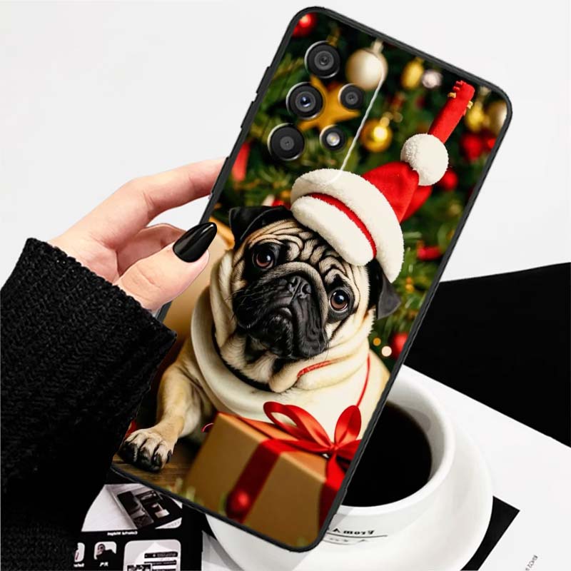 Christmas Cartoon Cat Art Phone Case For Samsung A73 A72 A71 A55 A54 A53 A52 A51 A13 A22 A16 A15 A12 A14 A26 A07 5G Black