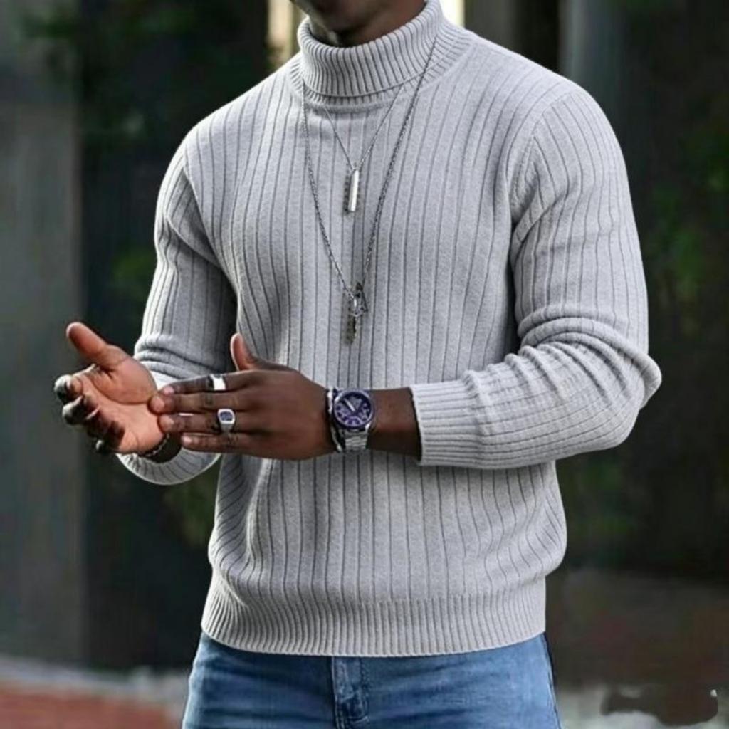 Men's Color Turtleneck Sweater Casual Knit Base Layer Pullover for Everyday Wear