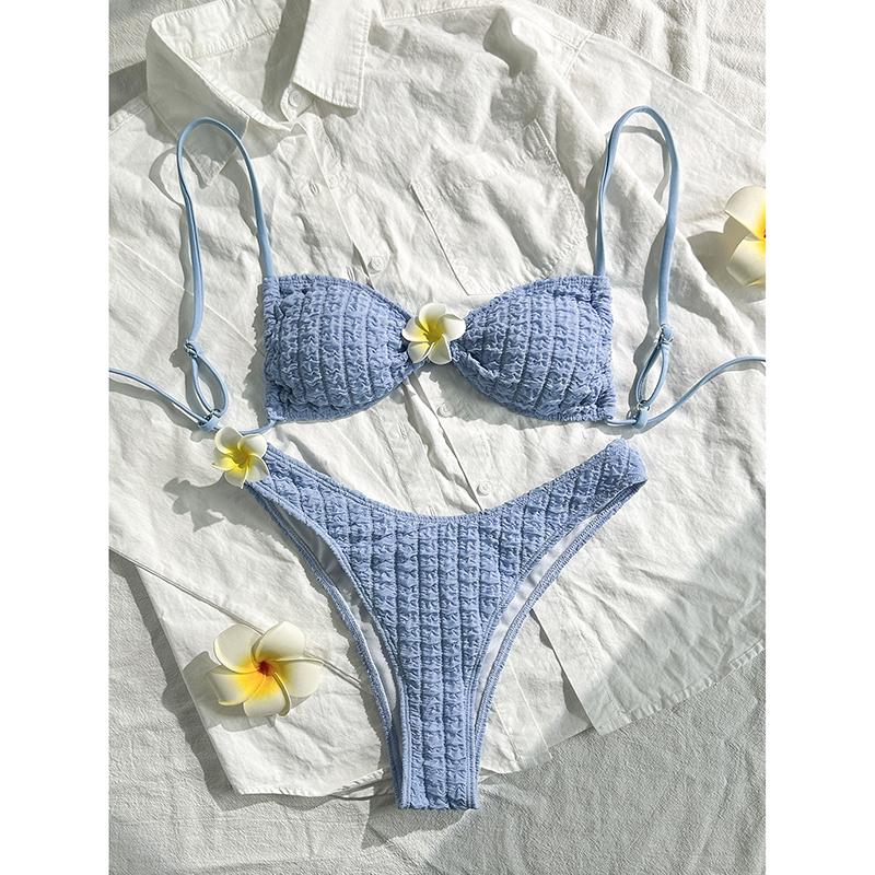 

New Arrival Solid Color Sunflower Bikini Set Holiday Swimsuit Sexy Micro Two Piece Bikini Sets Summer Beach Clothes S синій