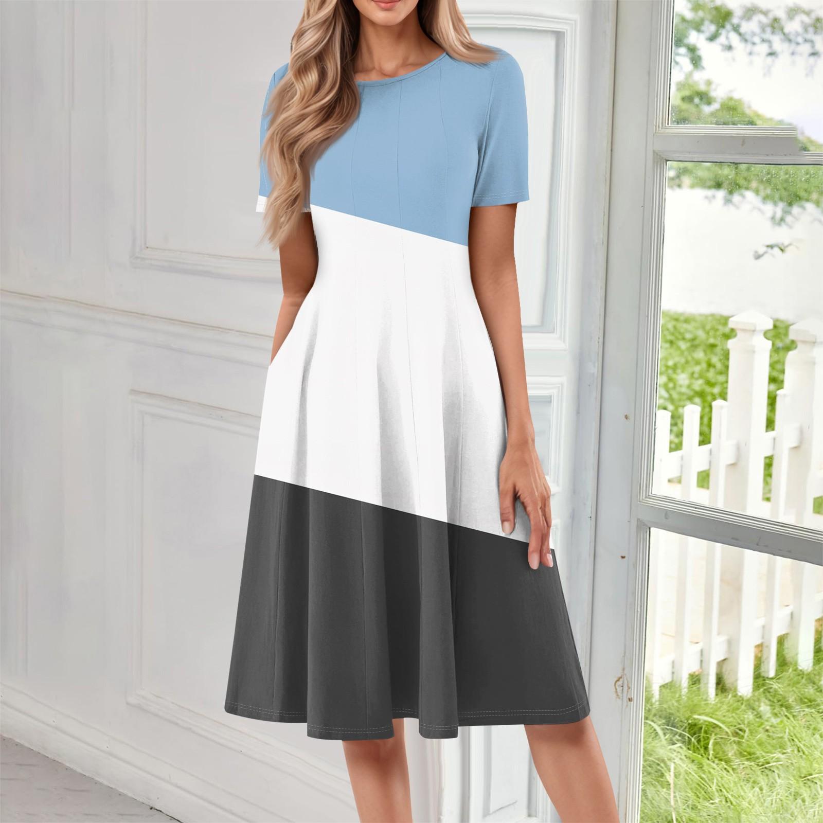 

Женское повседневное модное платье миди с круглым вырезом и коротким рукавом с принтом XL белый