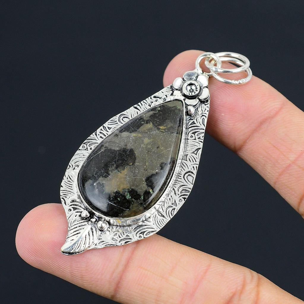 Sisters Day Deal 925 Silver Natural Gabbro Jasper Flower Wife Pendant Jewelry