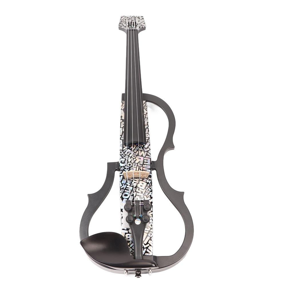 Electric Violin 4 4 Full Size Silent Carbon Fibre with Maple Fittings White Letters Pattern Beginners Practice Playing