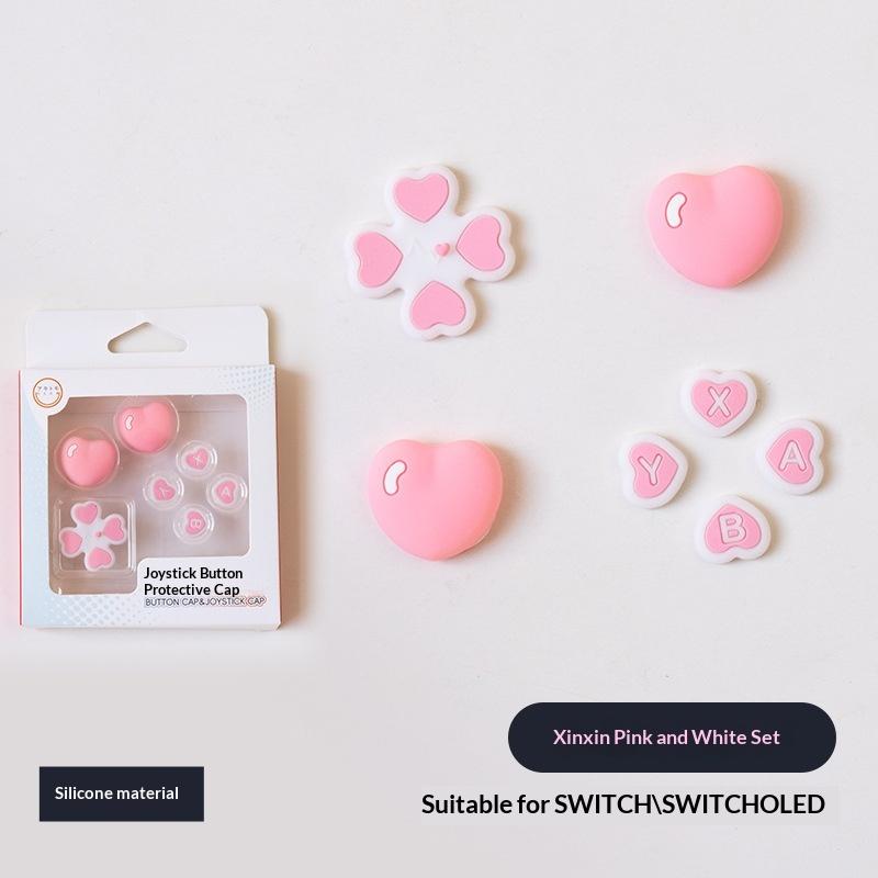 1 Set Anti-Slip Thumb Stick Caps + D-Pad Cover For Ns2 Accessories Cute Heart Shape Silicone Button Covers For Switch 2 Joycons