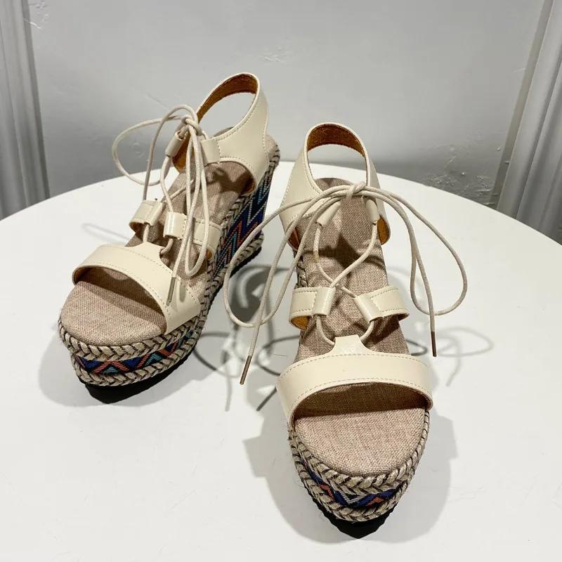 Fashion 2024 Hot Sale Ladies Shoes Lace-up Women's Sandals Fashion Color Matching Dress Sandals Women New Round Toe Wedge Sandalszapatos