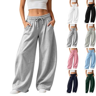 Calças Casuais Femininas de Perna Larga com Bolsos - Calças Largas