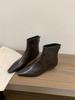 Thick Heel Pointed Tip Thin Brown Short Boots Women's Boots 2025 New Temperament with Skirt Autumn and Winter French Small Bare Boots
