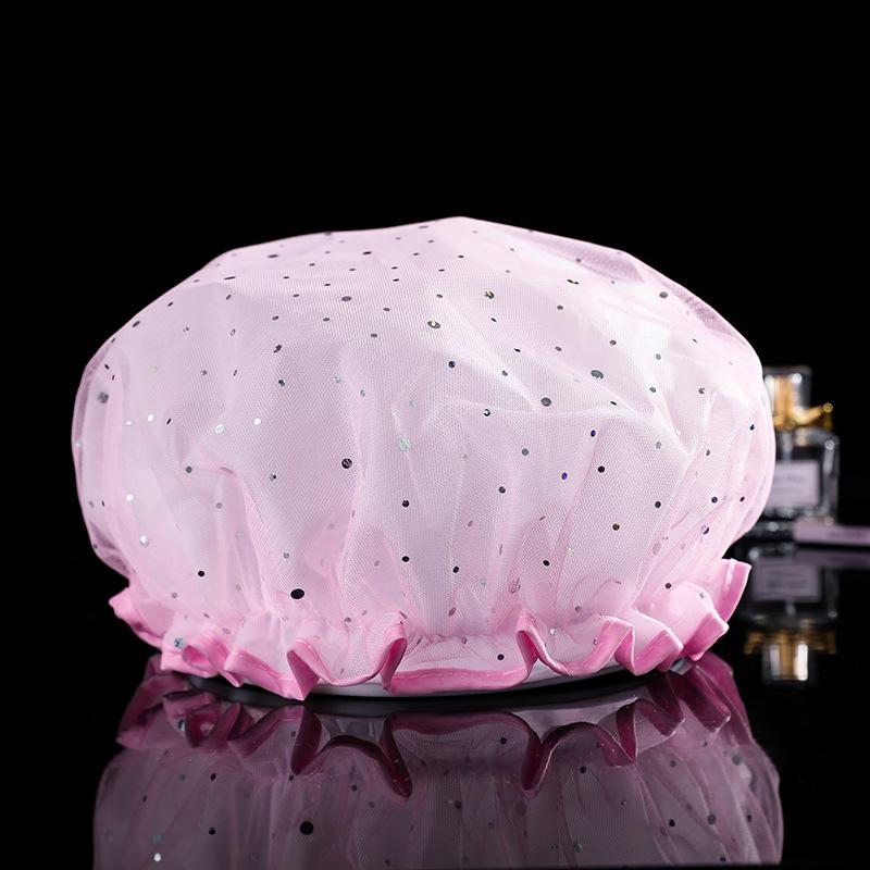 Cuffia da doccia impermeabile per bagno Cuffia per capelli elastica per cappello da bagno addensata per donna Bellezza Parrucchiere Dot Prodotti Accessori per il bagno