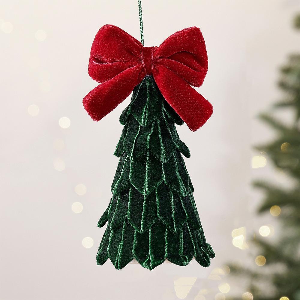 Vintage Bow Fabric Xmas Tree Pendant Layered Cut Tree-Shaped Holiday Hanging  Christmas Desktop