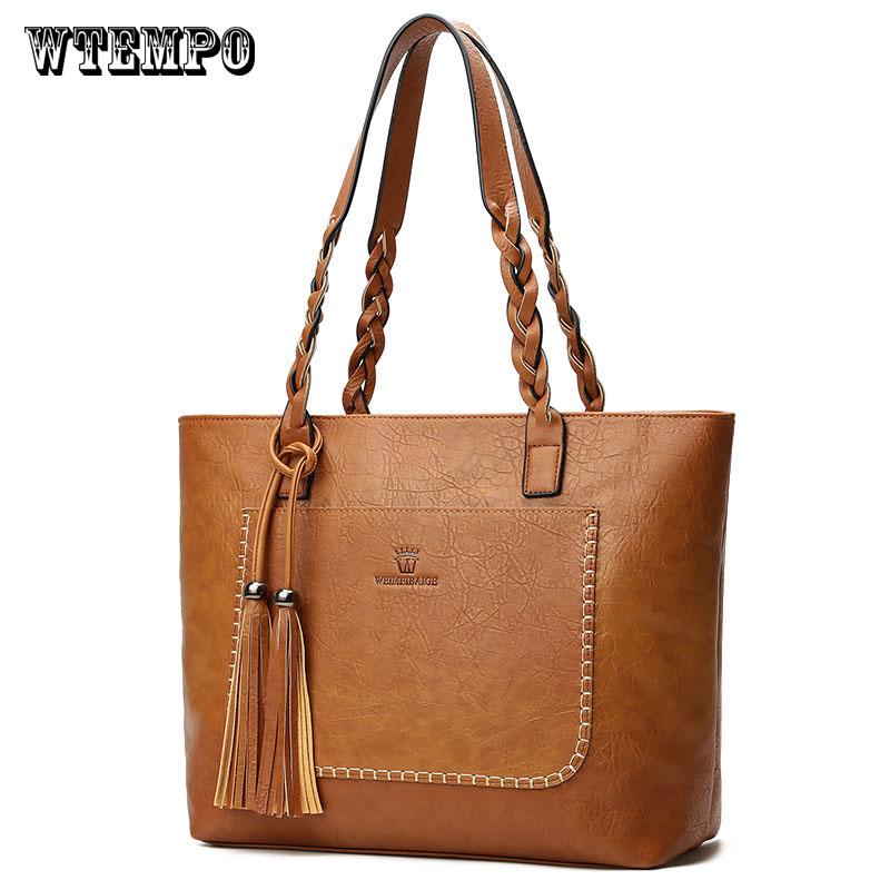 WTEMPO Brand Fashion Tassel Women's Bag Woven Backpack Retro Handbag Large Capacity Shopping Commuting Travel Shoulder Bags