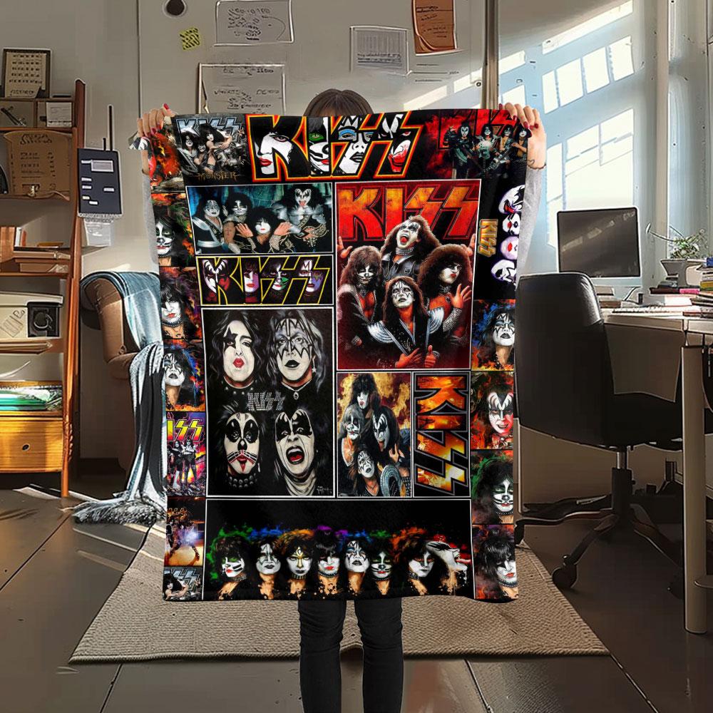 KISS rock band printing Flannel Blanket Bedroom Sofa Camping Warm blanket Gifts for family and friends-MJ002