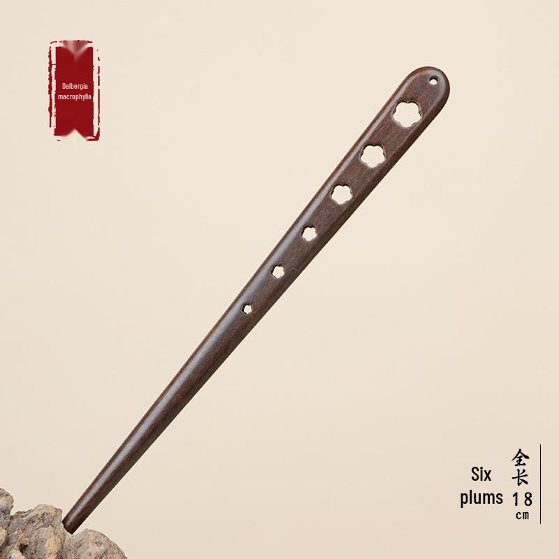 High-End Natural Ebony Wood Hairpin - Extended Chinese Ancient Style Black Hair Bun Accessory